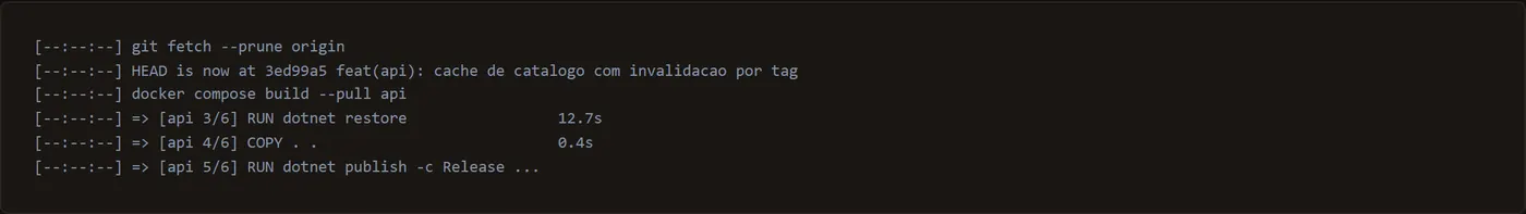 Stream de log de build de um deploy em andamento
